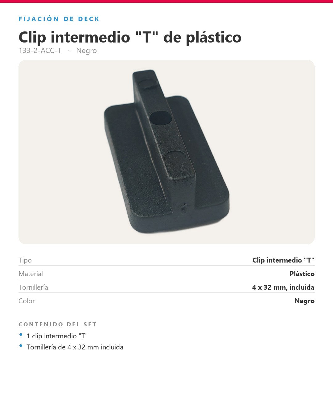CLIP INTERMEDIO "T" DE PLÁSTICO PARA PISO DECK WPC | NEGRO