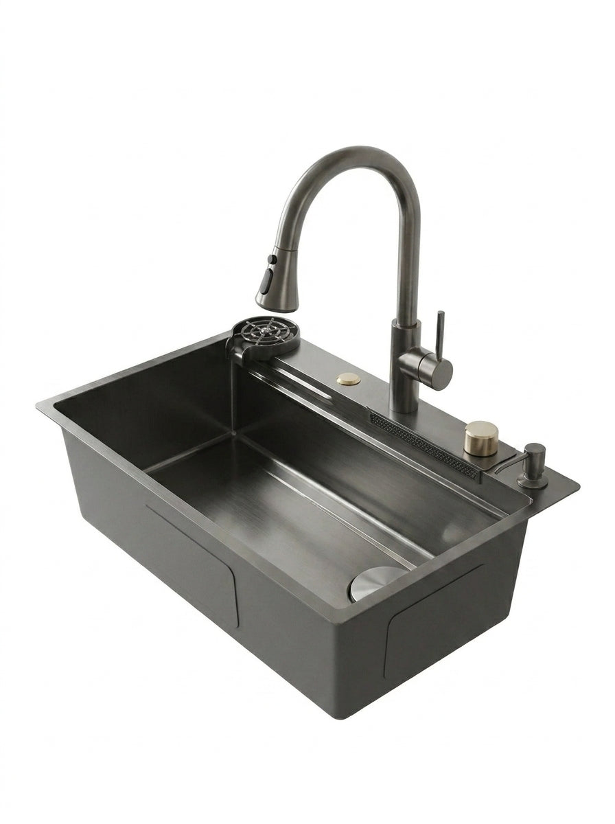 FREGADOR ACERO INOXIDABLE 304 NEGRO DORADO 835X508X228MM ESPESOR 3.0+1.0MM CON ACCESORIOS