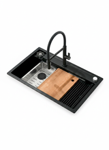 FREGADERO DE GRANITO PREMIUM 80CM CON GRIFO EXTRAÍBLE - INCLUYE TABLA Y ACCESORIOS