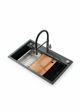 FREGADERO DE GRANITO PREMIUM 80CM CON GRIFO EXTRAÍBLE - INCLUYE TABLA Y ACCESORIOS