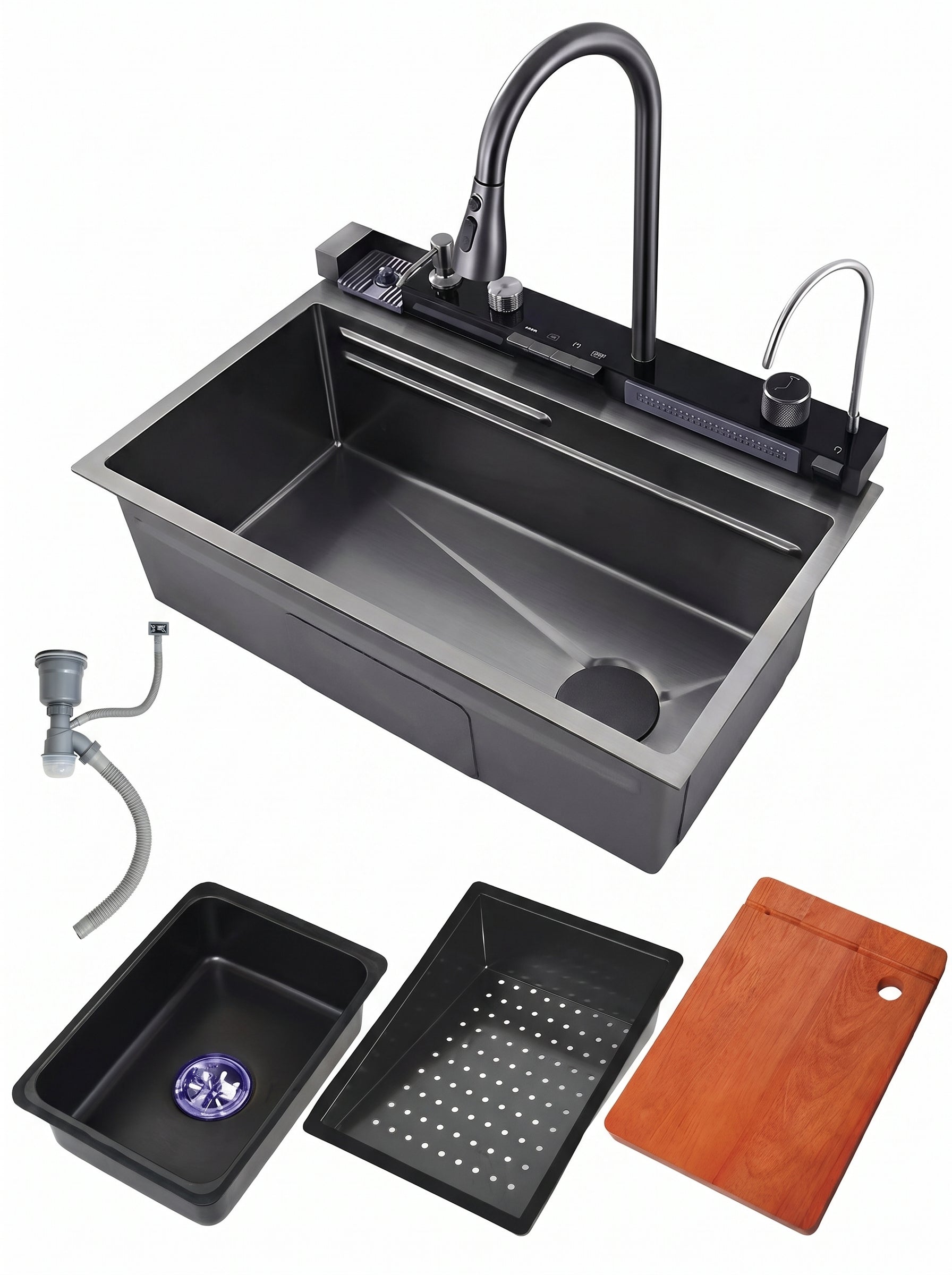 FREGADOR ACERO INOXIDABLE 304 NEGRO 835X508X228MM ESPESOR 3.0+1.0MM CON ACCESORIOS