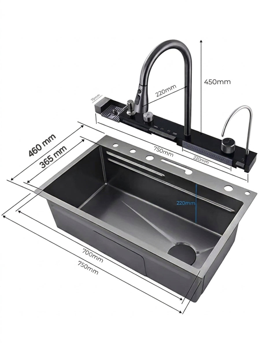 FREGADOR ACERO INOXIDABLE 304 NEGRO 835X508X228MM ESPESOR 3.0+1.0MM CON ACCESORIOS