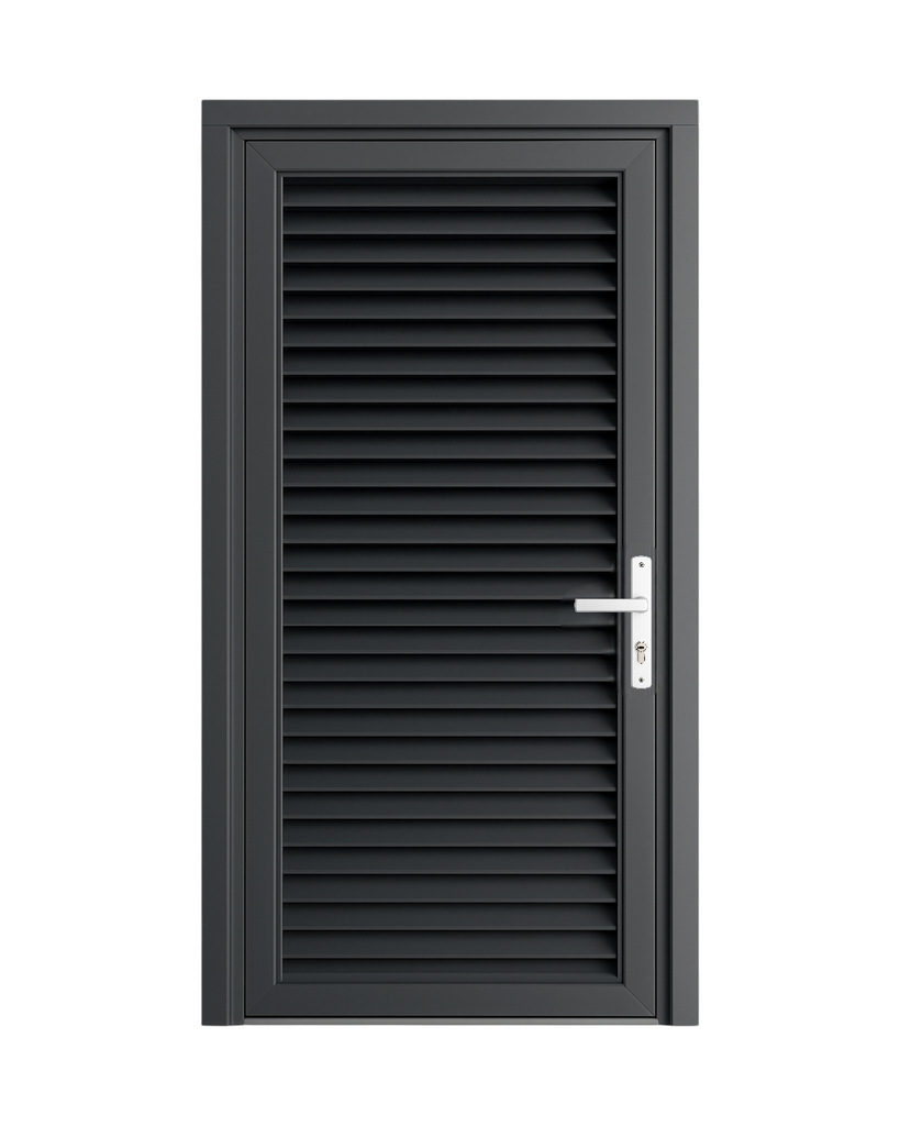 PUERTA DE ALUMINIO TIPO LOUVERS - 97CM X 2.15M - GRIS OSCURO