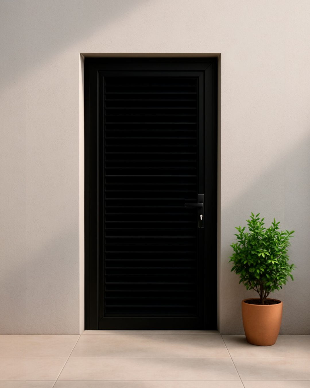 PUERTA DE ALUMINIO TIPO LOUVERS - 97CM X 2.15M - NEGRO
