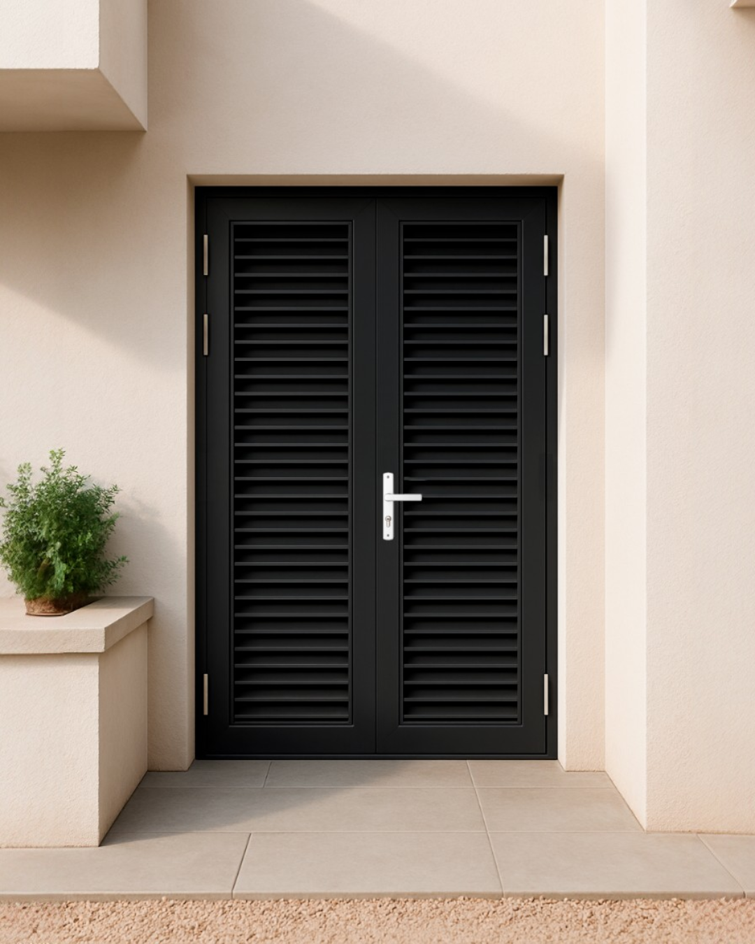 PUERTA DOBLE DE ALUMINIO TIPO LOUVERS - 1.20M X 2.15M - GRIS OSCURO - DERECHA