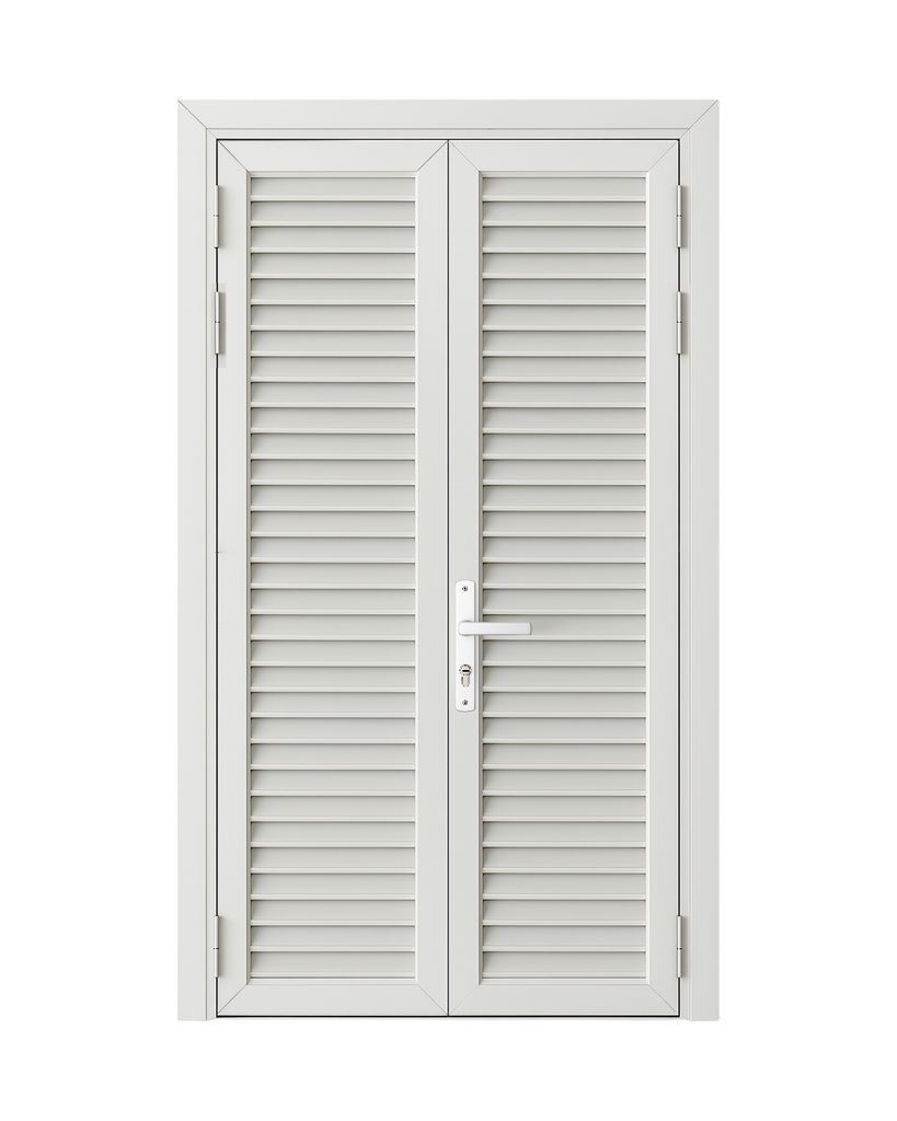 PUERTA DOBLE DE ALUMINIO TIPO LOUVERS - 1.20M X 2.15M - BLANCO - DERECHA