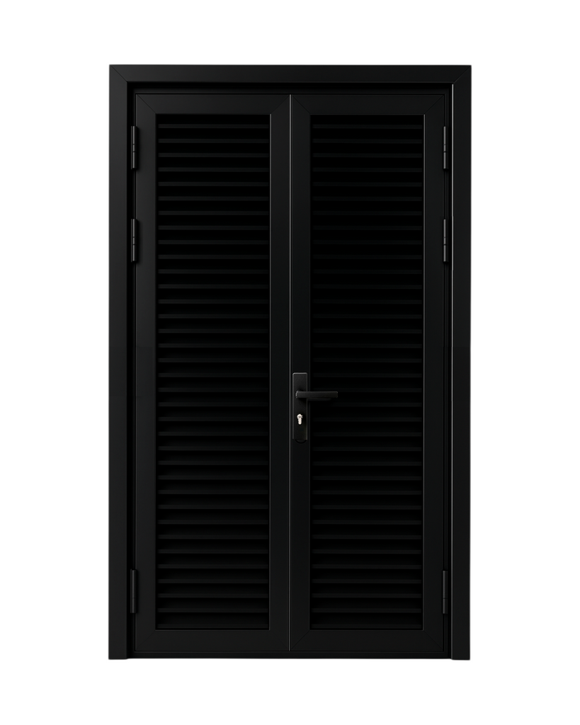 PUERTA DOBLE DE ALUMINIO TIPO LOUVERS - 1.20M X 2.15M - NEGRO - DERECHA