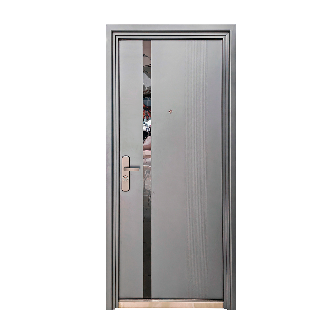 PUERTA DE SEGURIDAD MULTIPUNTOS - 97CM X 213CM X 7CM - GRIS / ESPEJO