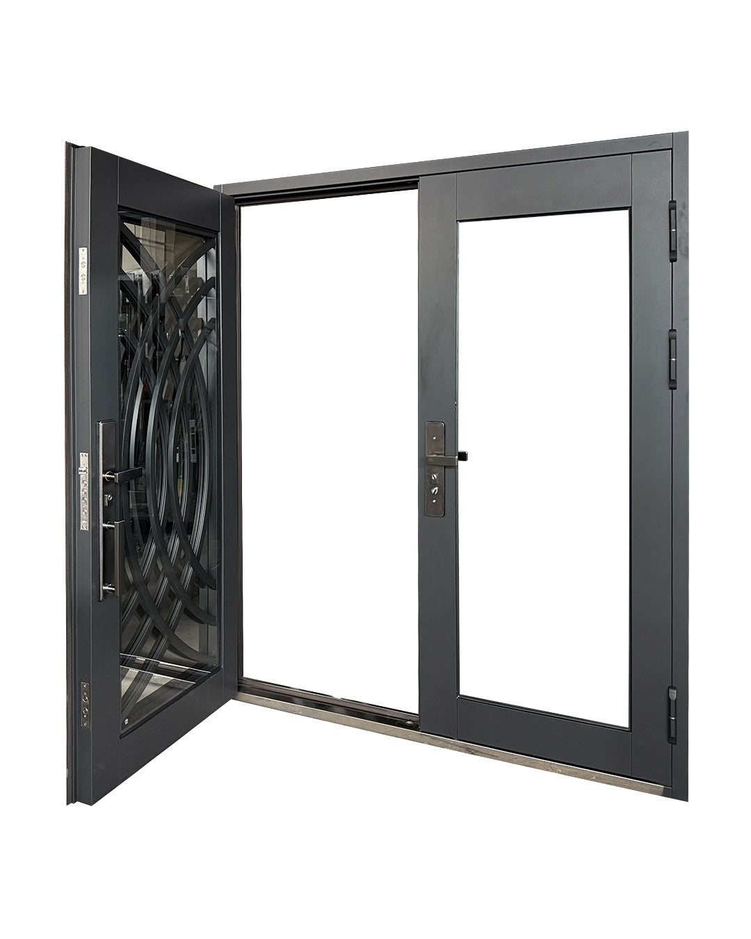 Puerta Doble de Seguridad Multipunto con Vidrio | Aleación de Zinc | 1.80 x 2.15 m | Diseño Moderno