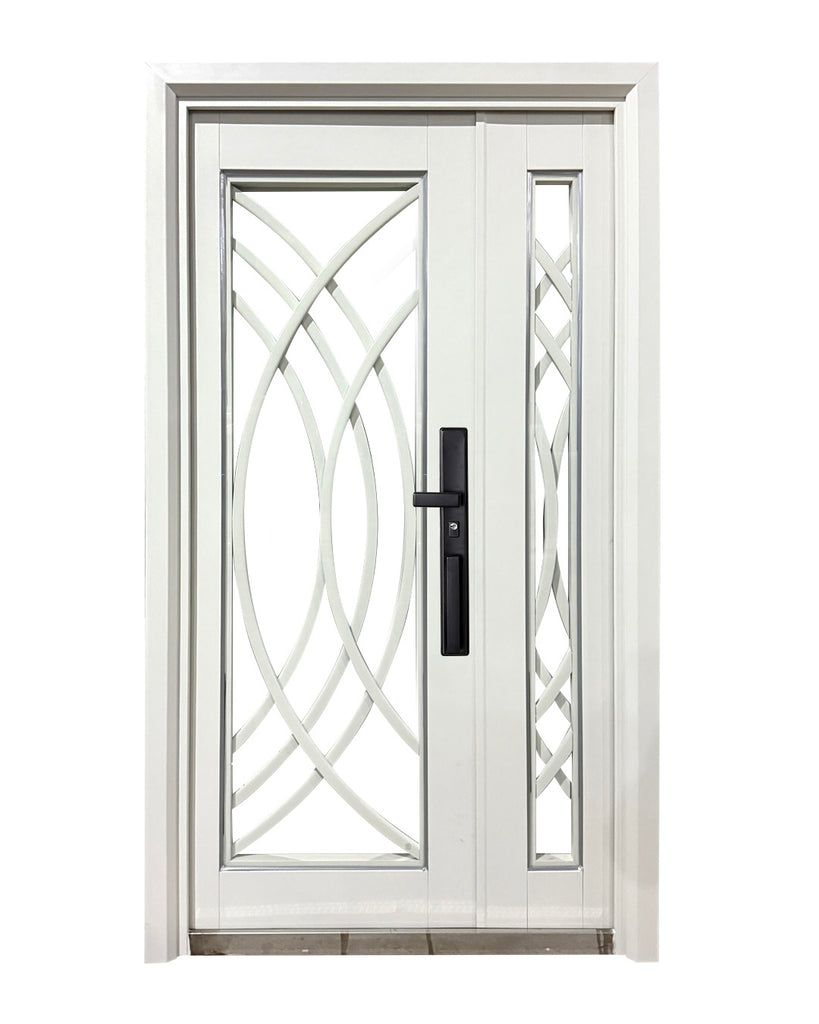 Puerta de Seguridad Multipunto con Vidrio | Aleación de Zinc | 1.20 x 2.15 m | Diseño Moderno I Blanco Mate