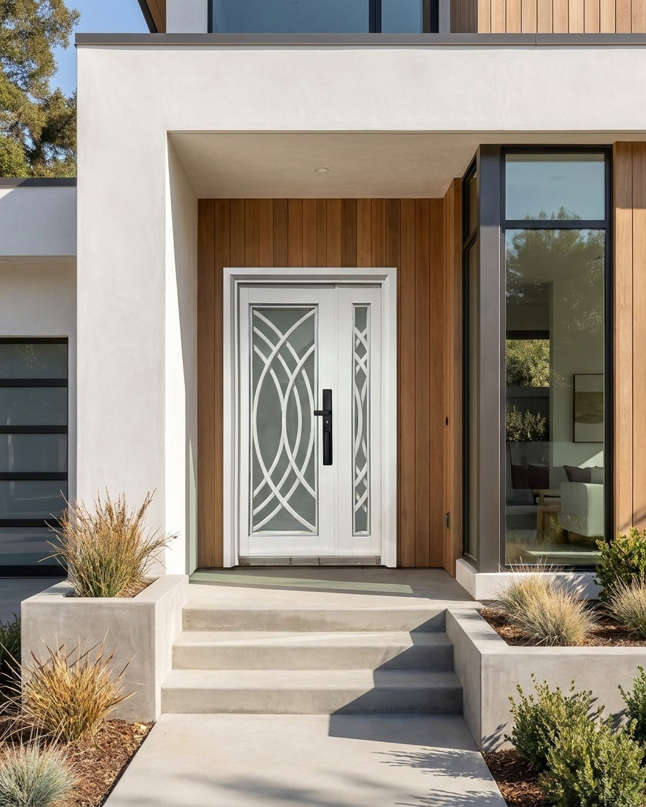 Puerta de Seguridad Multipunto con Vidrio | Aleación de Zinc | 1.20 x 2.15 m | Diseño Moderno I Blanco Mate