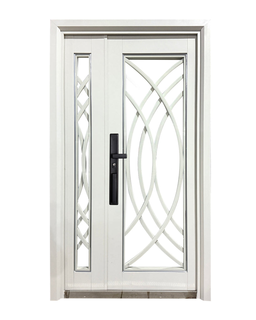 Puerta de Seguridad Multipunto con Vidrio | Aleación de Zinc | 1.20 x 2.15 m | Diseño Moderno I Blanco Mate