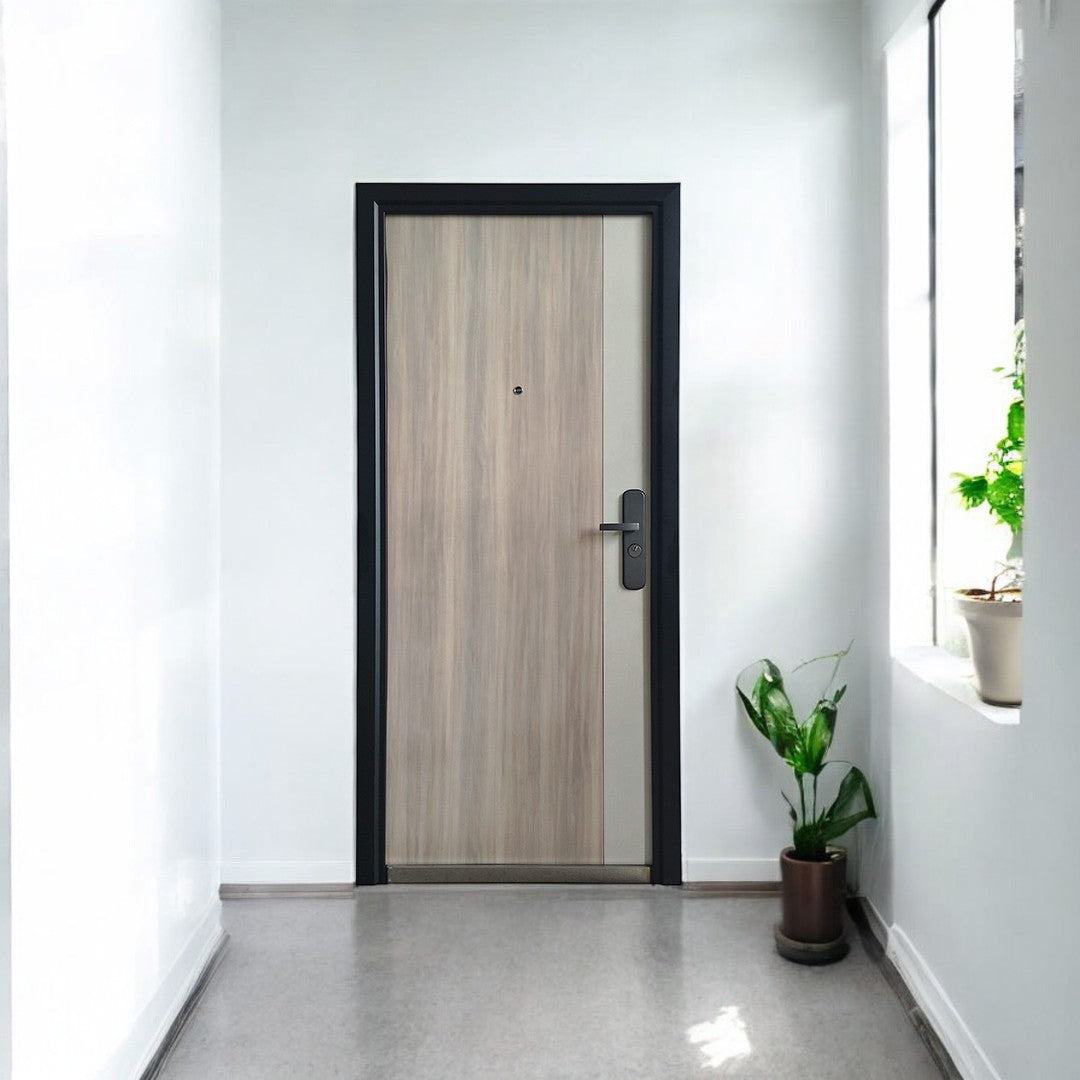 PUERTA DE SEGURIDAD MULTIPUNTOS - 97CM X 215CM X 7CM - CEDRO / CREMA