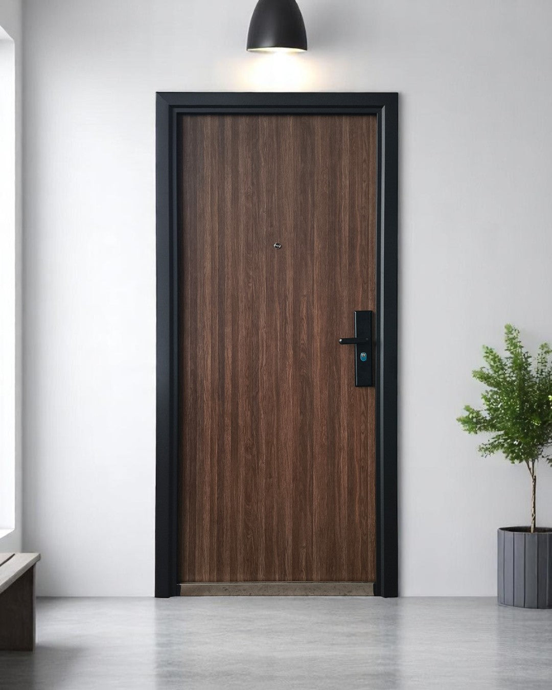 PUERTA DE SEGURIDAD MULTIPUNTOS - 97CM X 215CM X 70MM - NOGAL OSCURO
