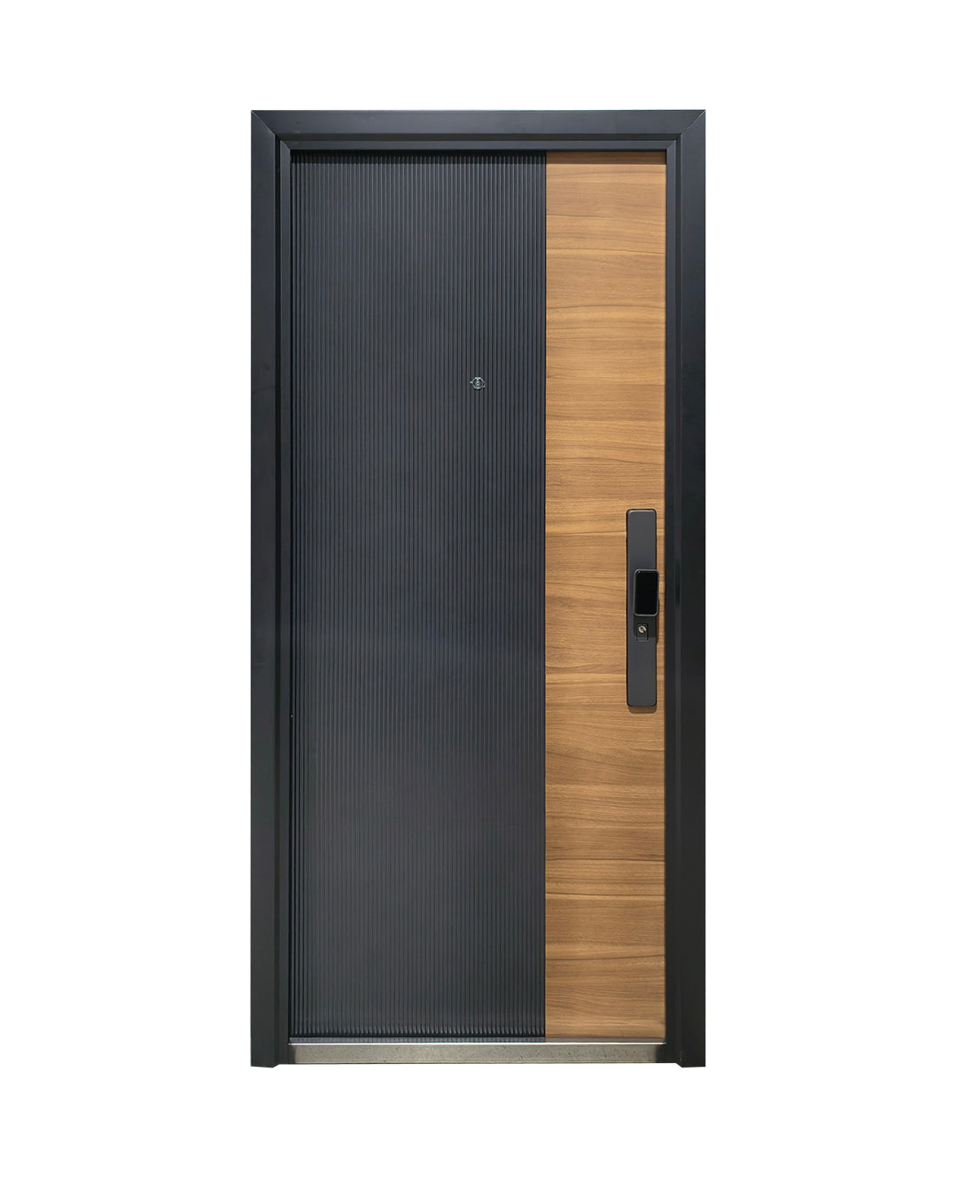 Puerta Principal de Seguridad Multipunto | Diseño Moderno Metal + Tipo Madera Nogal | 0.98 x 2.15 m
