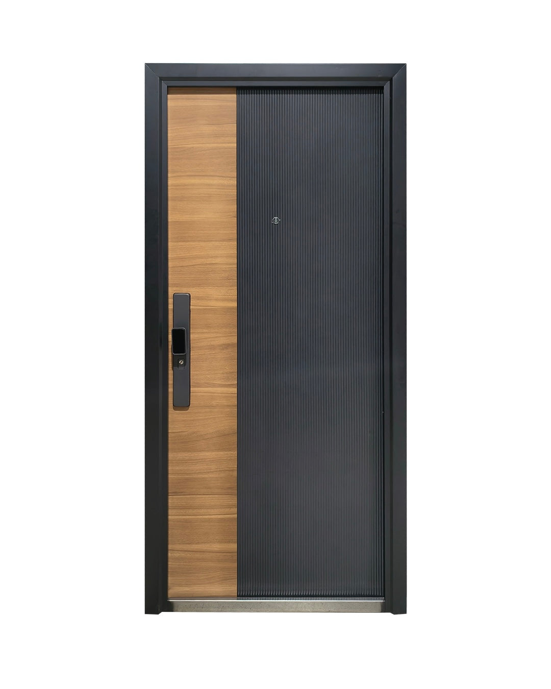 Puerta Principal de Seguridad Multipunto | Diseño Moderno Metal + Tipo Madera Nogal | 0.98 x 2.15 m
