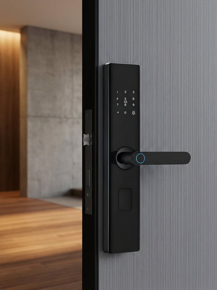 CERRADURA INTELIGENTE MULTIPUNTO CON HUELLA DIGITAL + CÓDIGO + TARJETA IC + LLAVE – SEGURIDAD PREMIUM OS566F