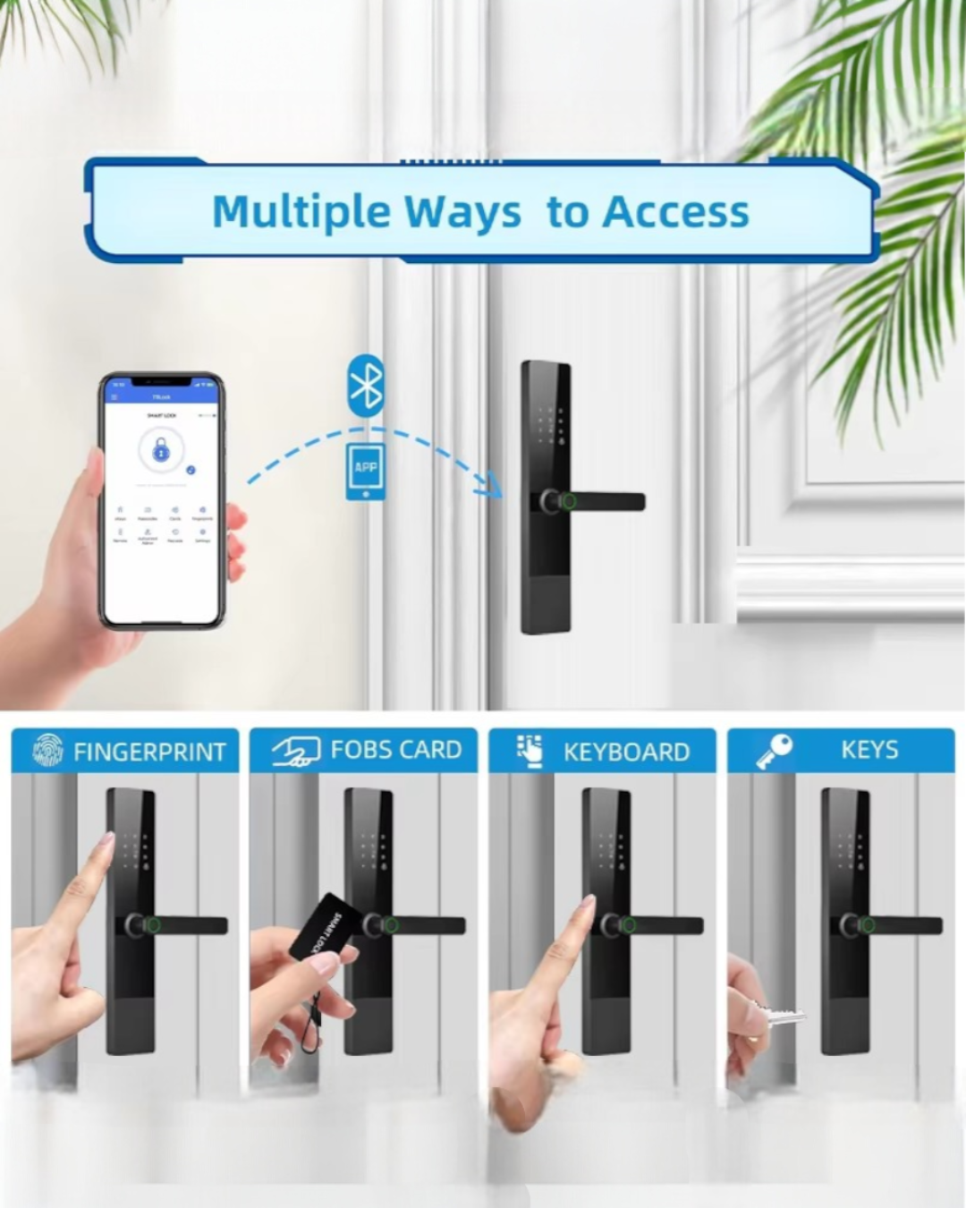 CERRADURA INTELIGENTE - PUERTAS MULTIPUNTOS DE SEGURIDAD - TUYA APP - NEGRO - OS574TYF-6068