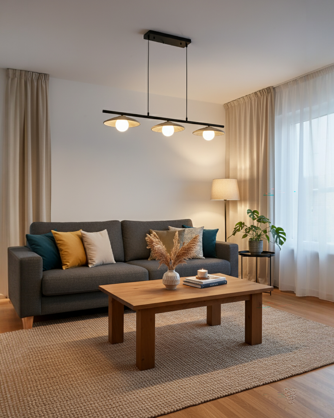 LÁMPARA COLGANTE MADERA 3×G9 - TAMAÑO 110×30×150 CM