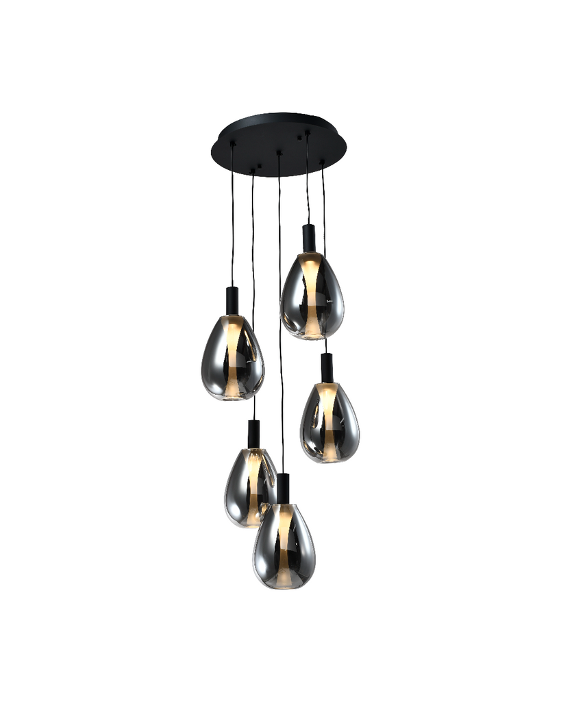 LÁMPARA COLGANTE LED NEGRA 27W 3000K - TAMAÑO D350 MM CANOPY / Ø140×260×5PCS / WIRE 1.5 M - LUZ 3000K (BLANCO CÁLIDO) - 27W