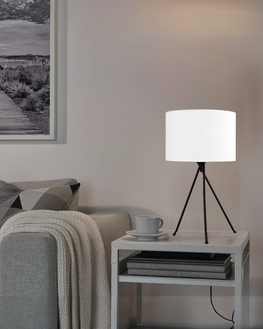 LÁMPARA DE MESA NEGRA 1×E27 - TAMAÑO D40×W36×H55 CM