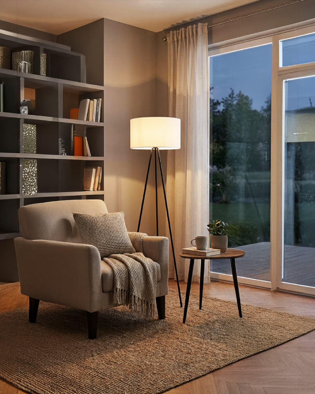 LÁMPARA DE PIE NEGRA 1×E27 - TAMAÑO D450×H1580 MM