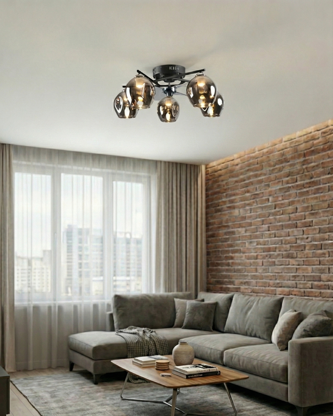 LÁMPARA VENTILADOR NEGRA 5×E27 - TAMAÑO D660×250