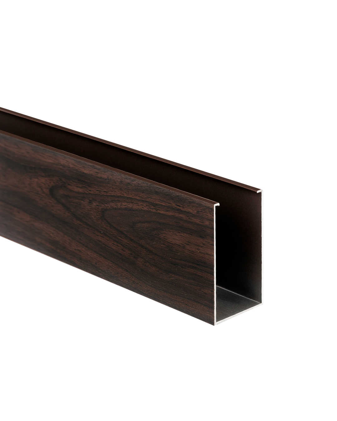 PERFIL DE ALUMINIO DE CIELO RASO - FORMA U - 40 × 70 × 0.8 MM × 2.9 M  - MADERA NOGAL