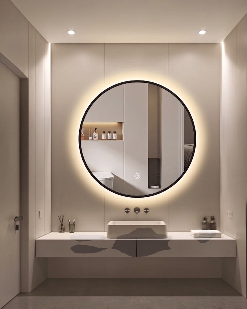 Espejo LED Circular 80 cm marco negro
