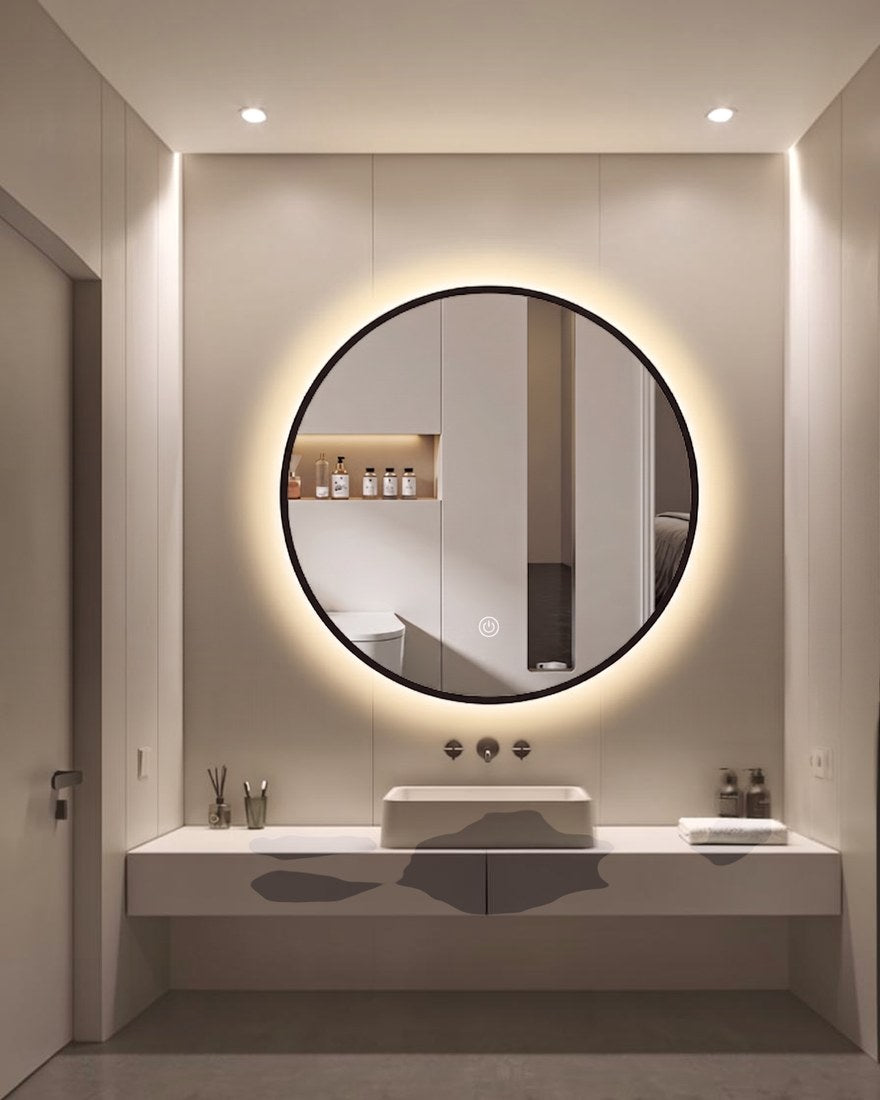 Espejo LED Circular 80 cm marco negro