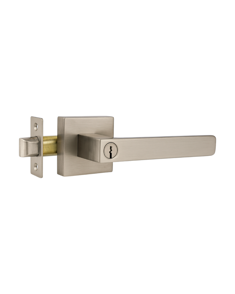 CERRADURA DE MANIJA NÍQUEL CEPILLADO CON NÚCLEO DE COBRE Y 3 LLAVES