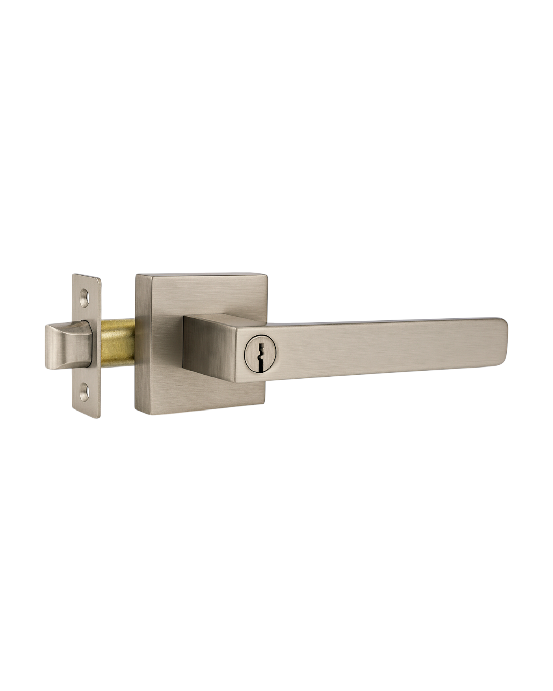 CERRADURA DE MANIJA NÍQUEL CEPILLADO CON NÚCLEO DE COBRE Y 3 LLAVES