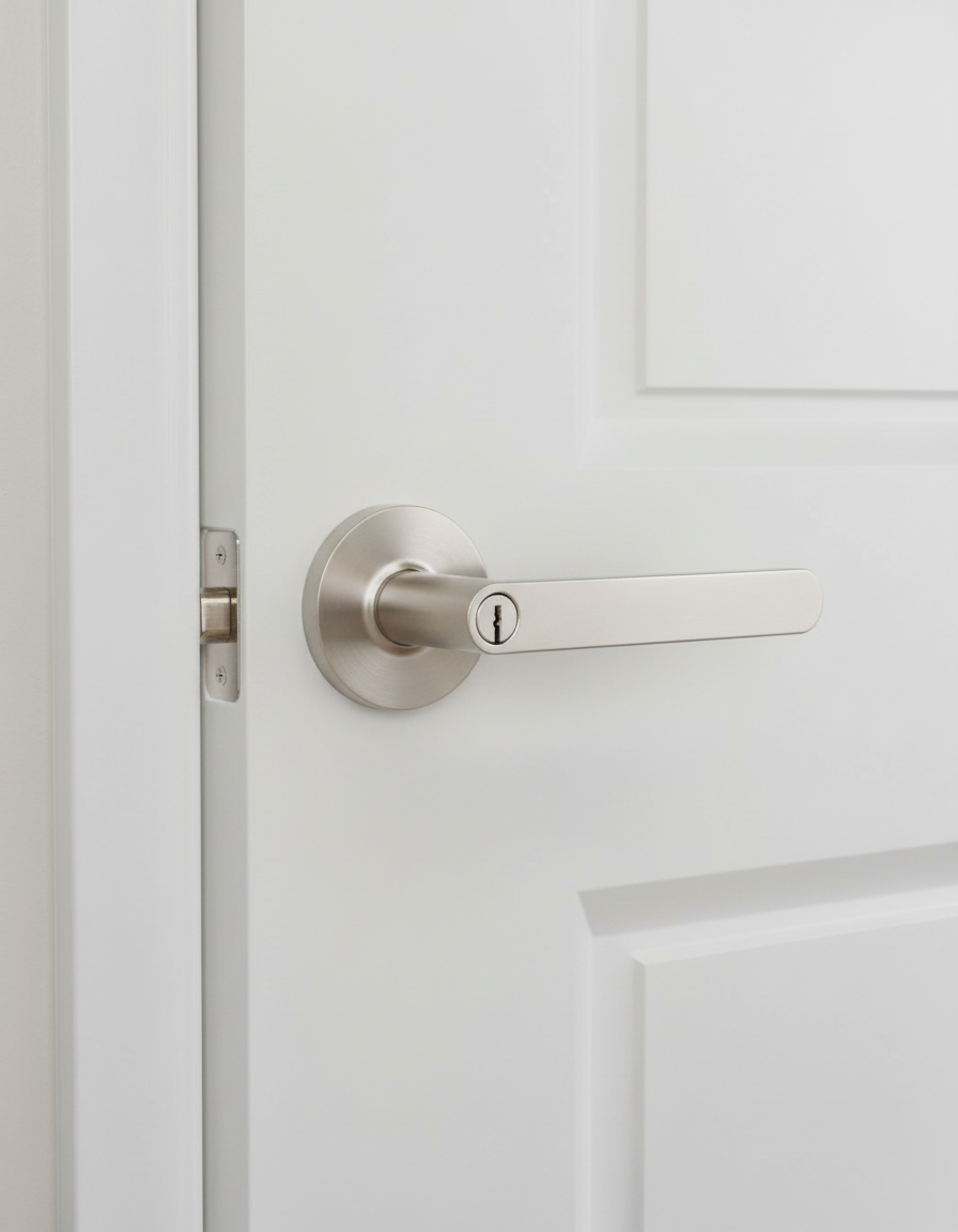 CERRADURA DE MANIJA NÍQUEL CEPILLADO CON NÚCLEO DE COBRE Y 3 LLAVES