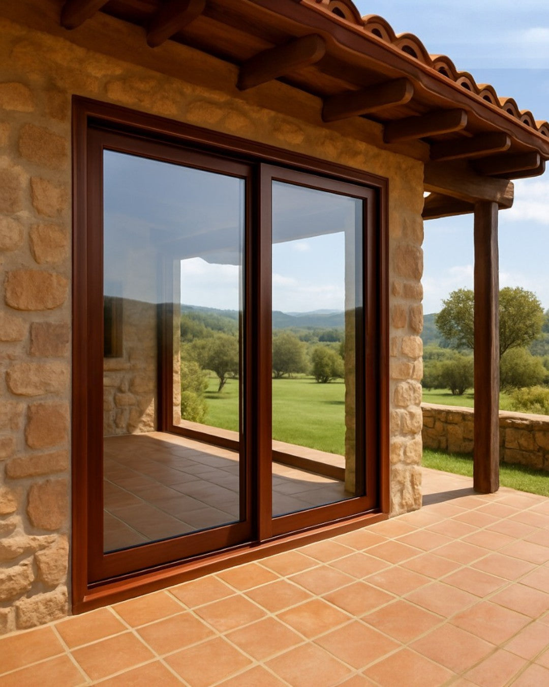 PUERTA DE TERRAZA UPVC - 2.00M X 2.20M - CHOCOLATE