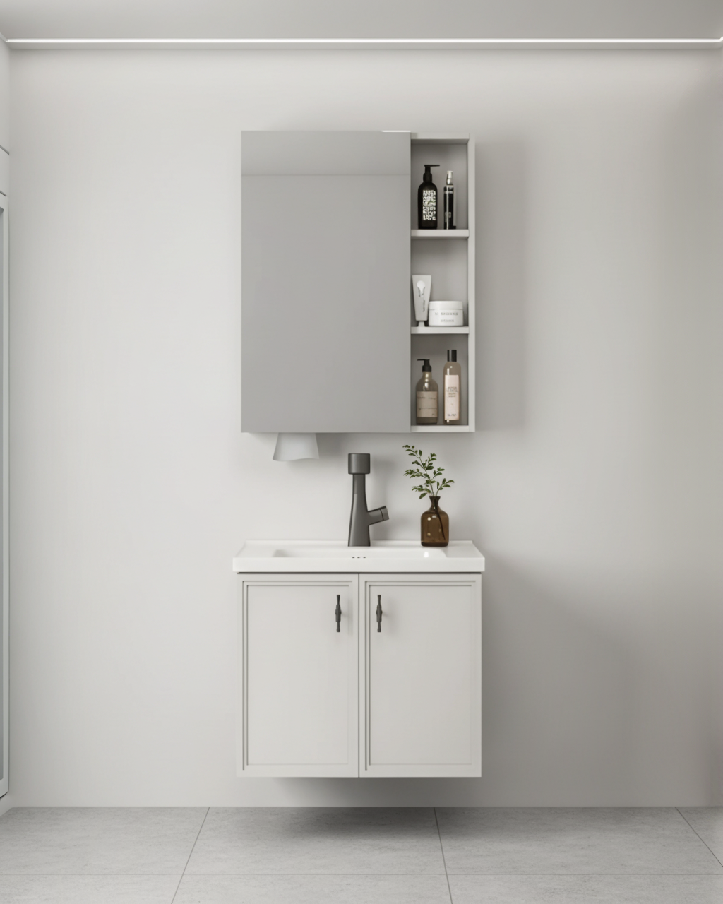 MUEBLE DE BAÑO + ESPEJO - ALUMINIO - TAUPE - 600*470*470mm