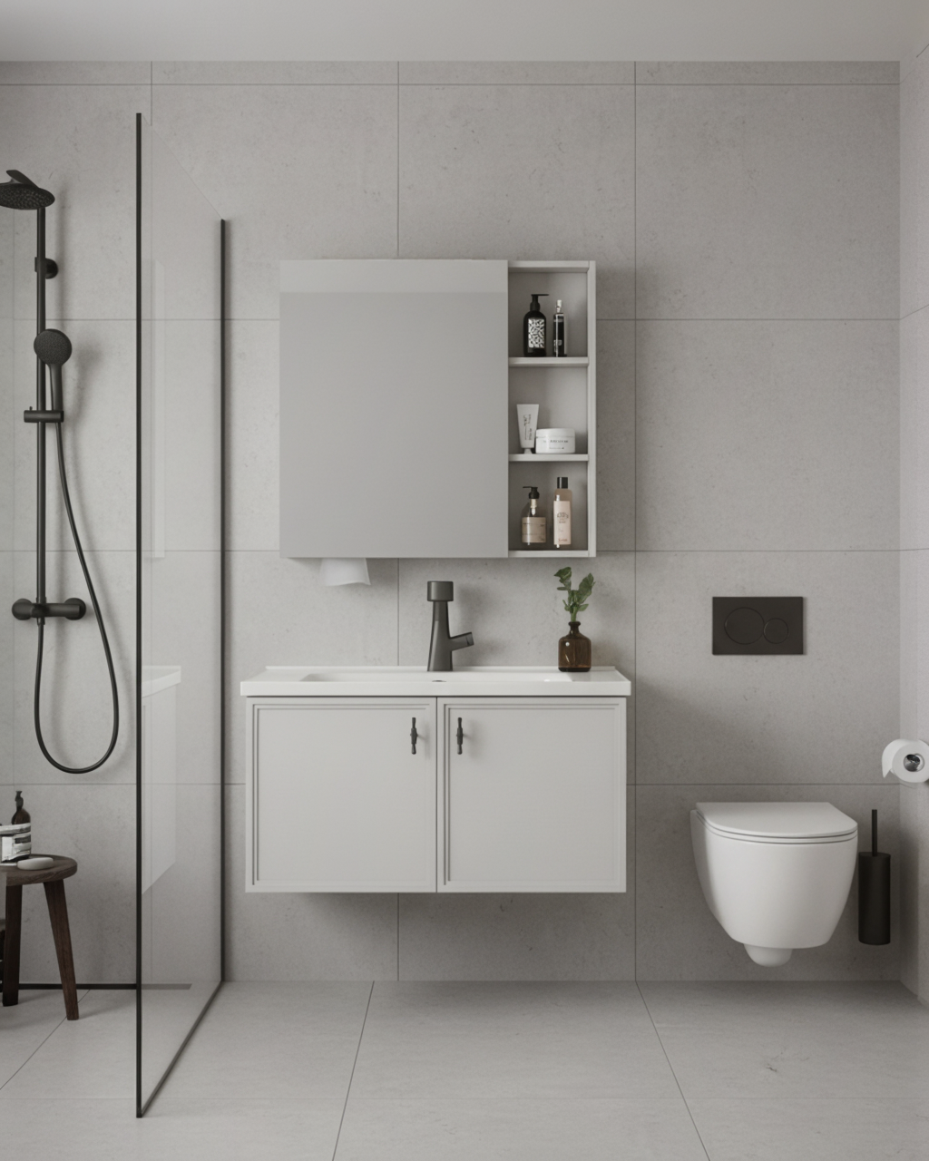 MUEBLE DE BAÑO + ESPEJO - ALUMINIO - TAUPE - 800*470*470mm