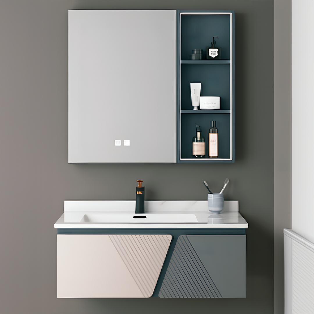 MUEBLE DE BAÑO + ESPEJO LED - PLYWOOD - CREMA / NEGRO - 800*550*390mm