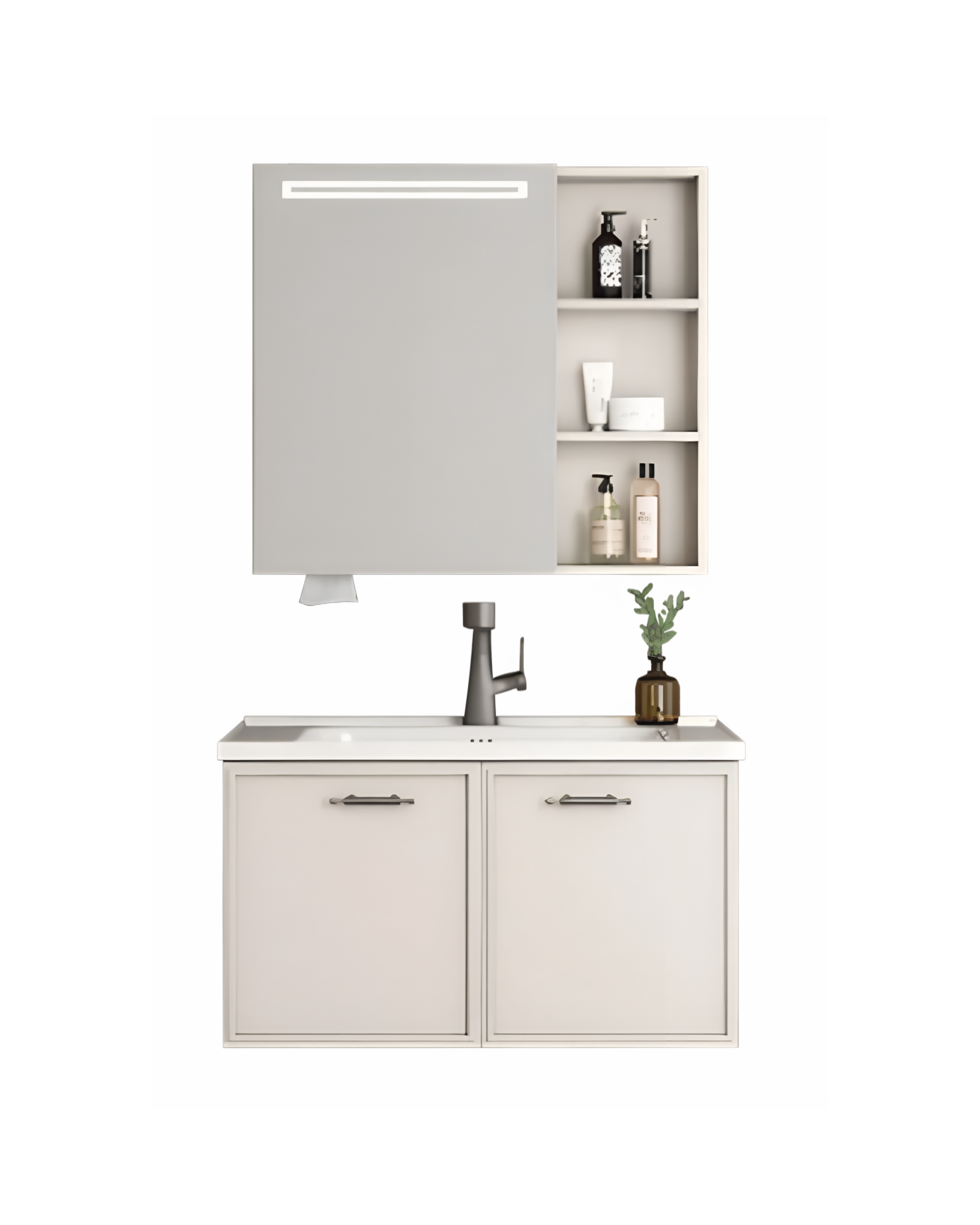 MUEBLE DE BAÑO + ESPEJO - PLYWOOD - TAUPE - 800*470*490mm