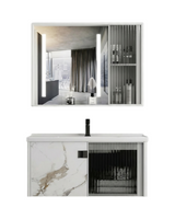 MUEBLE DE BAÑO DE ALUMINIO MODERNO CON ESPEJO LED Y LAVAMANOS – 800×470×440 MM – ACABADO MÁRMOL BLANCO