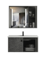 MUEBLE DE BAÑO DE ALUMINIO MODERNO CON ESPEJO LED Y LAVAMANOS – 800×470×440 MM – ACABADO MÁRMOL GRIS