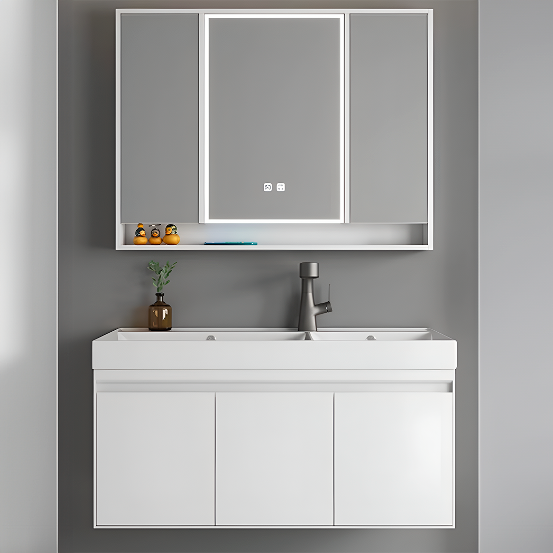 MUEBLE DE BAÑO + ESPEJO LED - PLYWOOD - BLANCO - 900*500*560mm