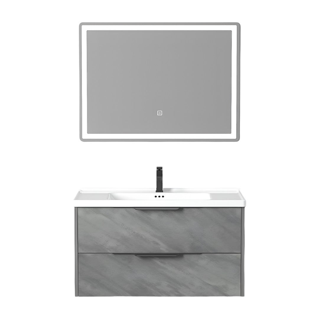 MUEBLE DE BAÑO + ESPEJO LED - PLYWOOD - GRIS MADERA - 800*470*480 mm