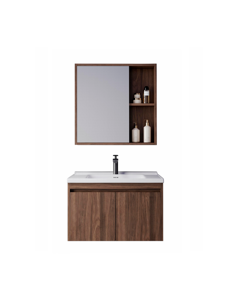 MUEBLE DE BAÑO + ESPEJO - PLYWOOD - NOGAL OSCURO - 610*470*465mm