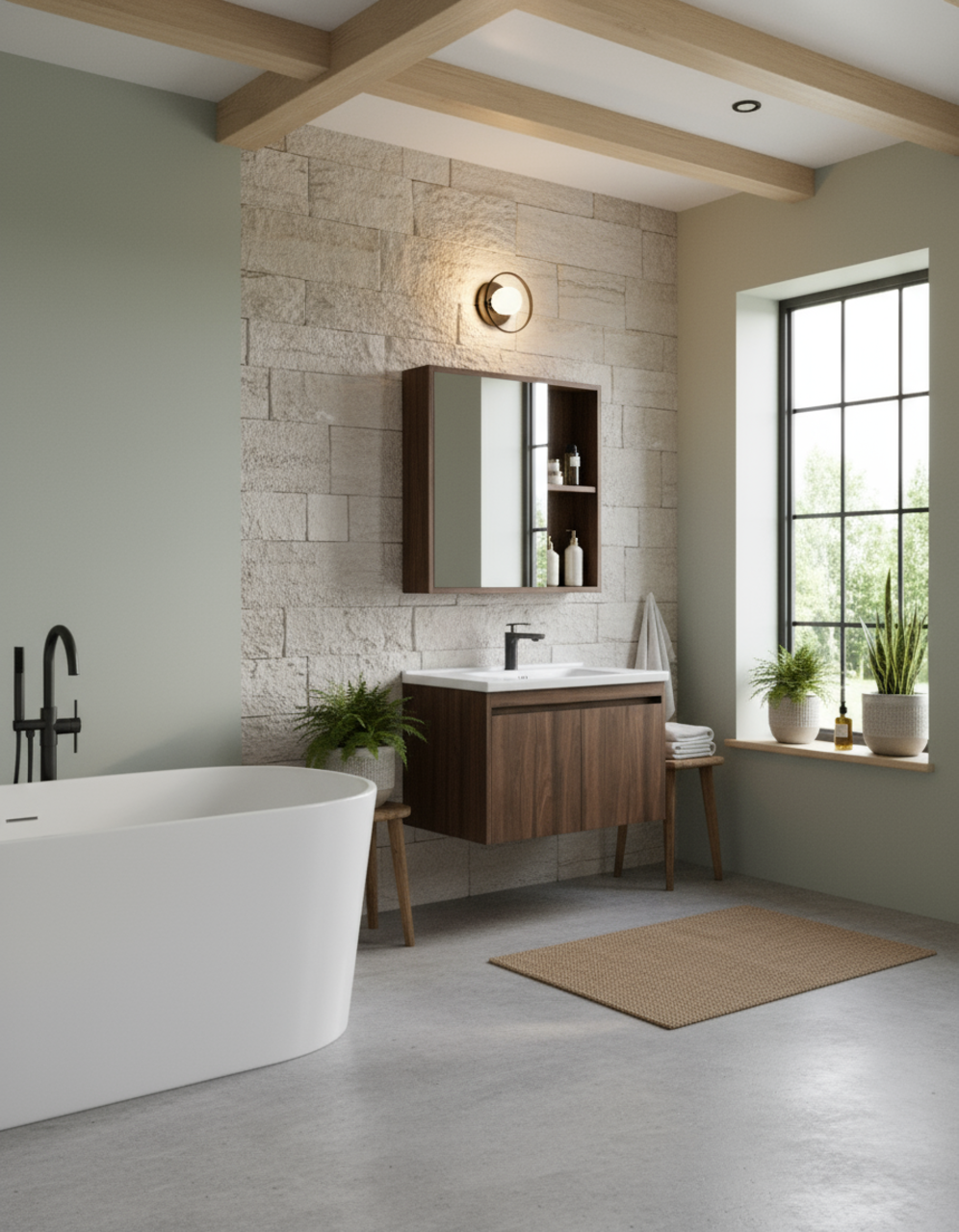 MUEBLE DE BAÑO + ESPEJO - PLYWOOD - NOGAL OSCURO - 610*470*465mm