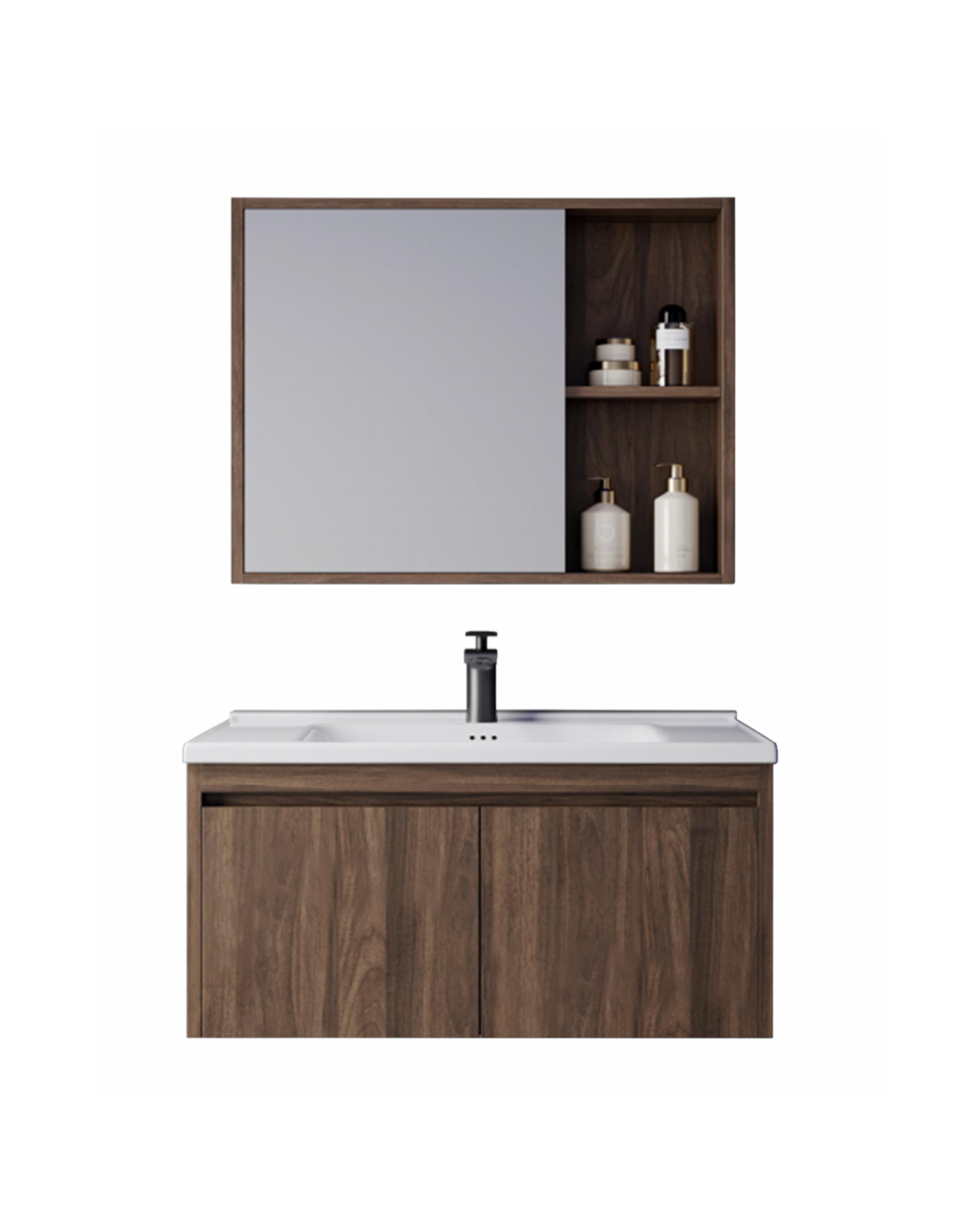 MUEBLE DE BAÑO + ESPEJO - PLYWOOD - NOGAL OSCURO - 800*470*465mm