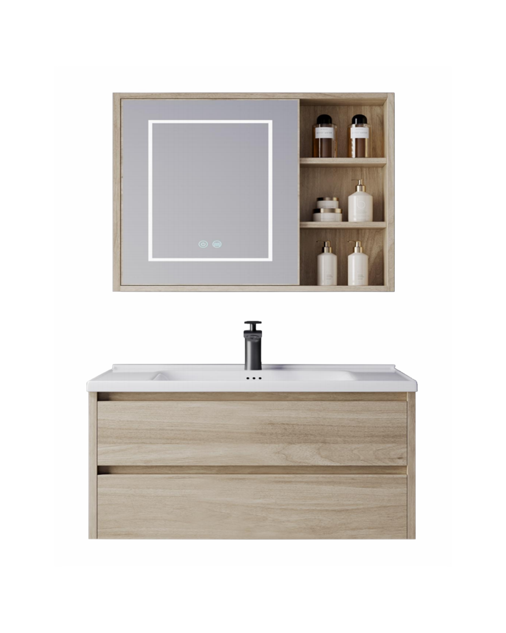 MUEBLE DE BAÑO + ESPEJO - PLYWOOD - NUEZ CREMA - 800*470*530mm