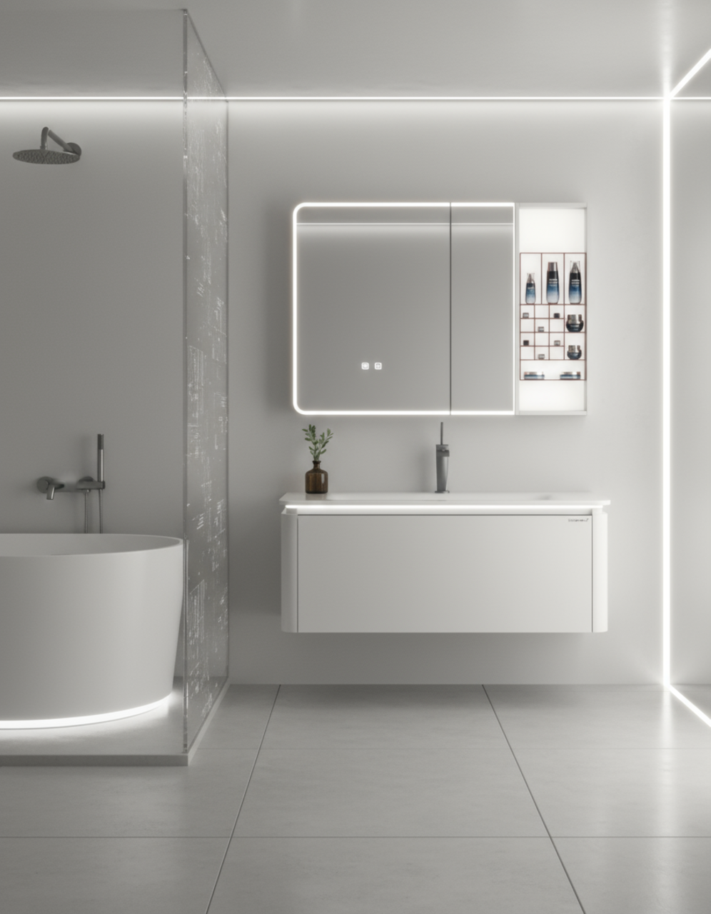 MUEBLE DE BAÑO + ESPEJO - PLYWOOD - GRIS - 1000*500*420mm