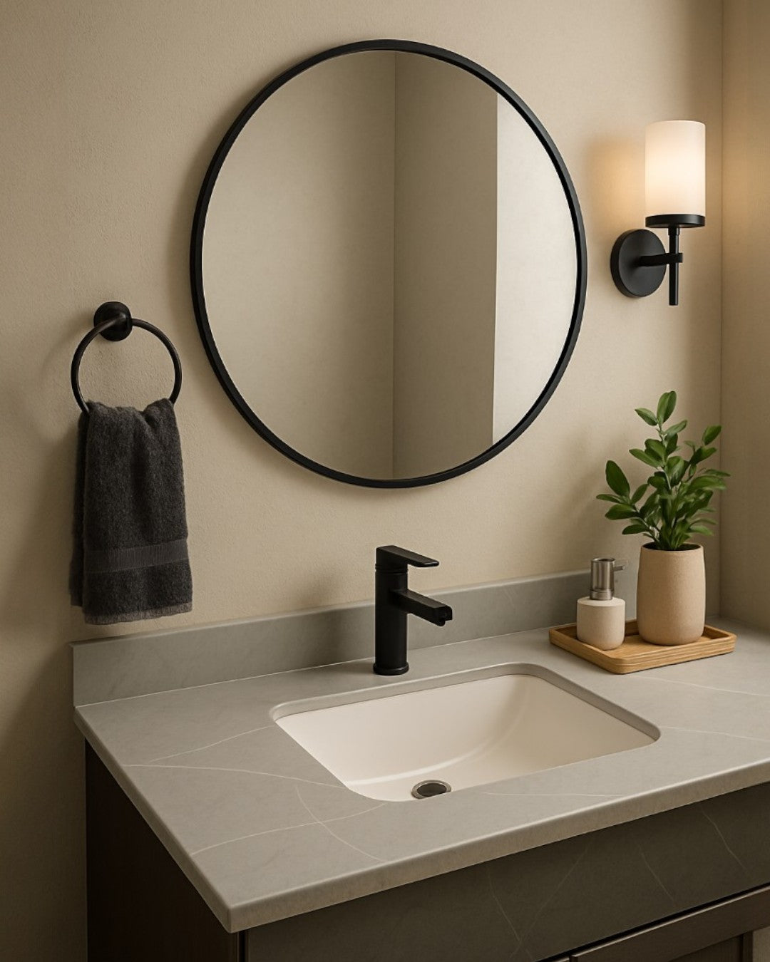 LAVAMANO DE PORCELANA VITRIFICADA - MARMOL GRIS MATE