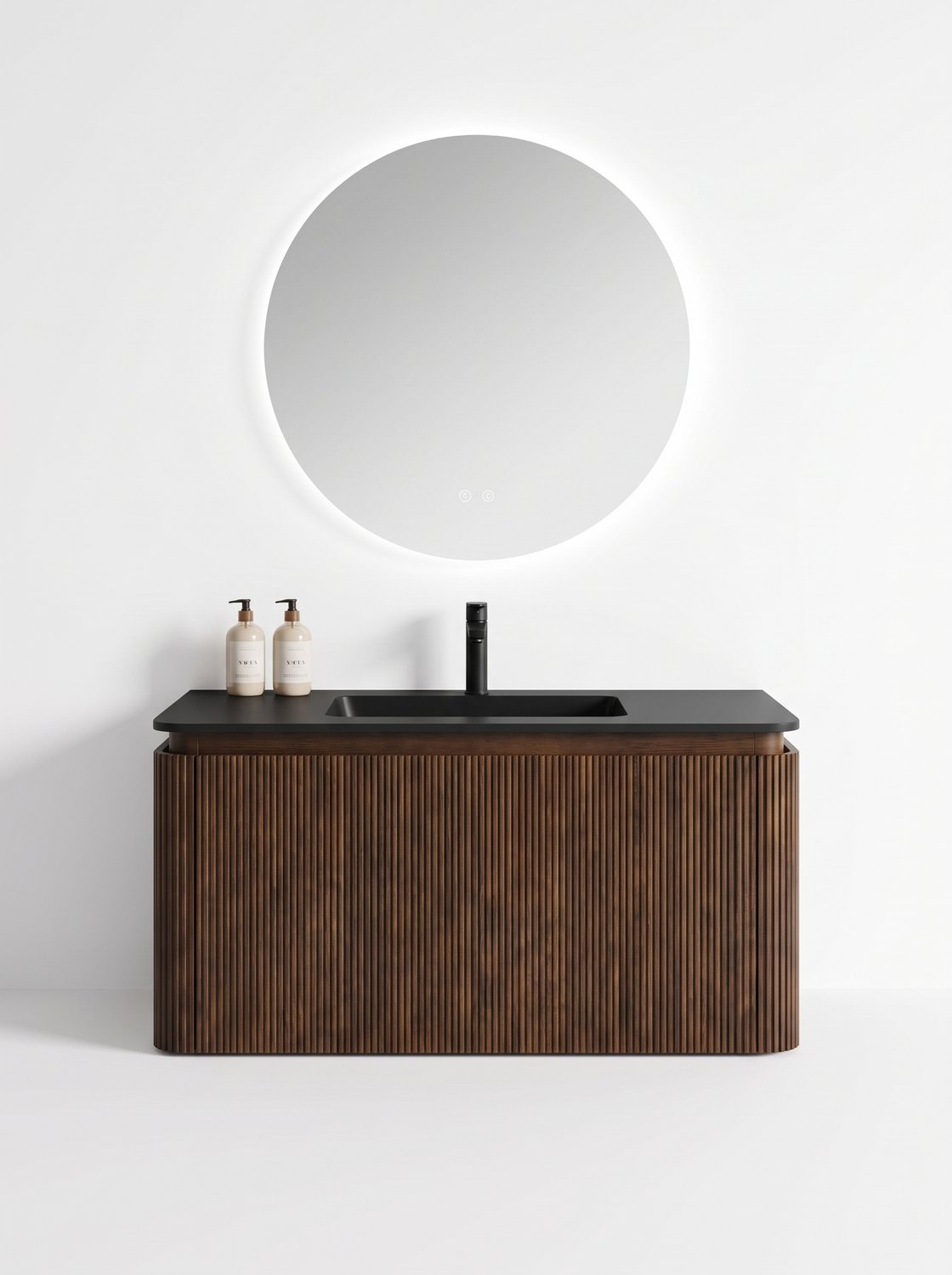 MUEBLE DE BAÑO MODERNO CON ESPEJO Y LAVAMANOS – 990×455×450 MM - ACABADO MADERA · LAVAMANOS NEGRO