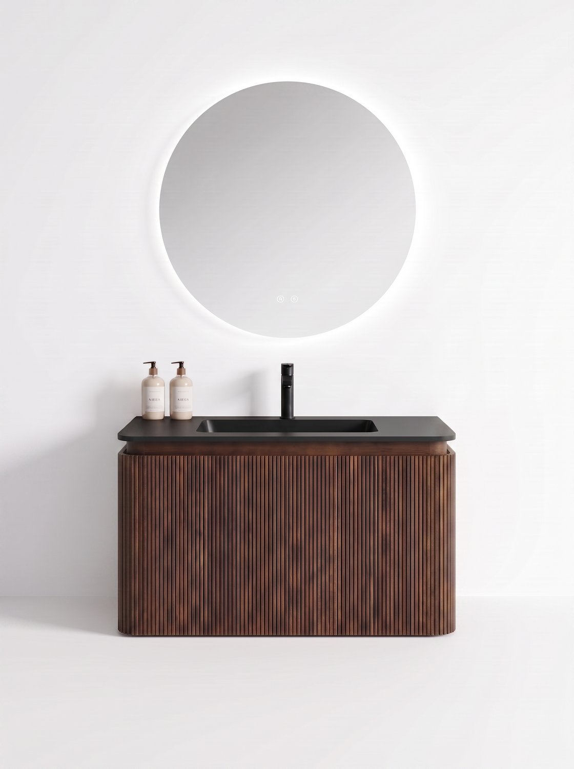 MUEBLE DE BAÑO MODERNO CON ESPEJO Y LAVAMANOS – 790×455×450 MM - ACABADO MADERA · LAVAMANOS NEGRO